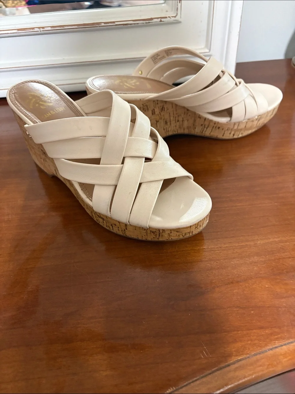 Sam & Libby Cream Braided Cork Wedge Slide Sandals 9